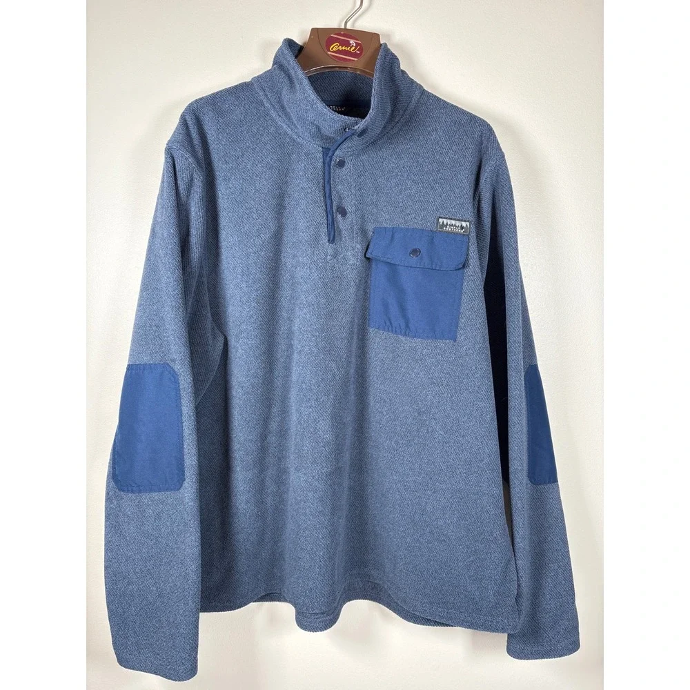 Simply Southern Mens XL Blue Heather Quarter Snap Fleece Pullover Elbow Patches
